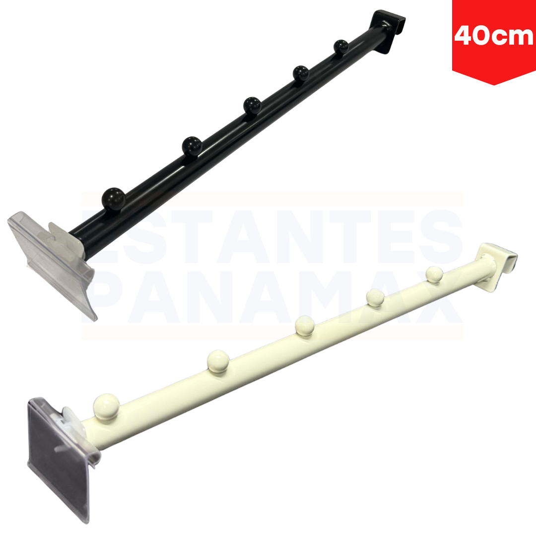 Gancho de Barra 5 Bolita +Porta Precio 40cm/19mm Crema PMX-1279, Negro PMX-1041