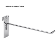 Ganchos Sencillos Metálicos Cromado para Sistema de Rejilla / Malla 6" a 12" 6mm CAJA 200UND.