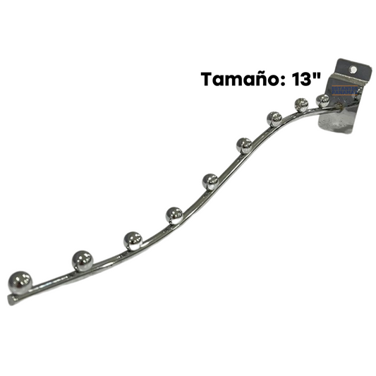 Gancho Cromado de 9 Bolitas Delgado 13" para Sistema de Ranurado PMX-1158