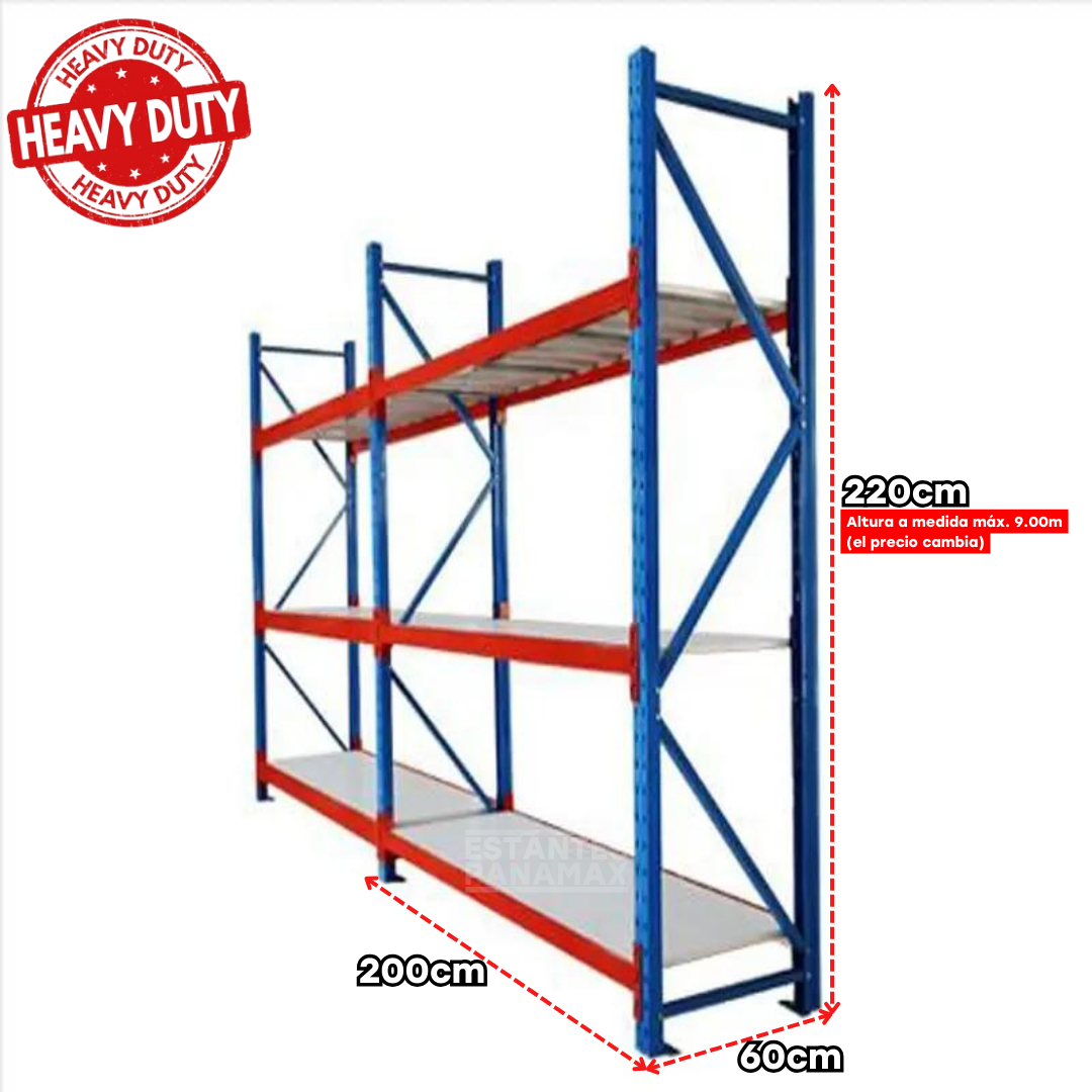 Rack de Bodega de Carga Pesada 3 Niveles Máx. Peso 1 Tonelada por Nivel 2200*2000*600mm PMX-1127 ***ALTURA A MEDIDA***