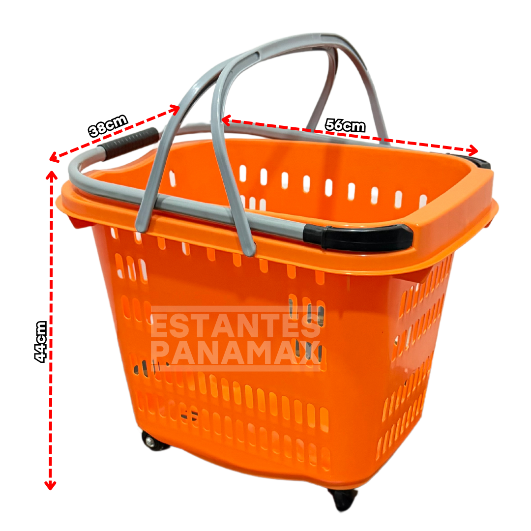 Canasta de Plástico 4 Ruedas 45 Litros Naranja XJL-8