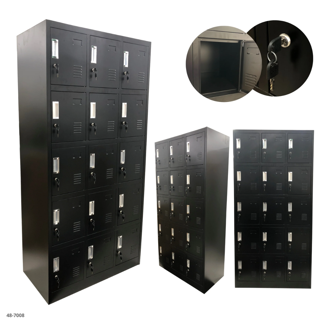Casillero de Metal Negro de 15 Compartimientos 48-7008 Lockers.