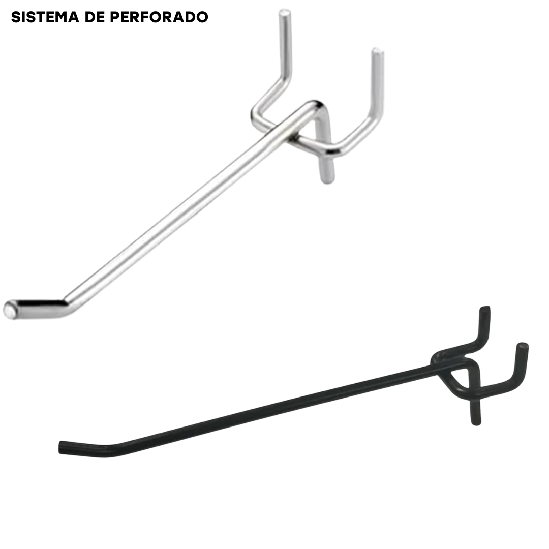 Ganchos Sencillos para Sistema de Perforado Cromado y Negro 4" a 12" /6mm