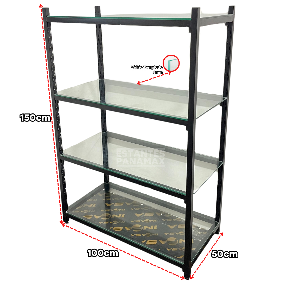 Rack de Hierro con 4 Niveles de Vidrio Templado 8mm 150x100x500 PMX-1222