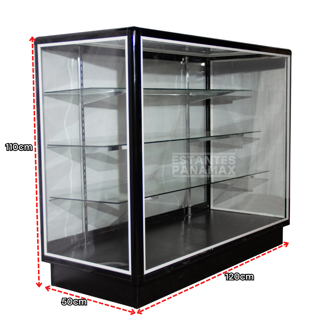 Vitrina de Aluminio Negro de 3 Niveles 110x120x50cm BNM24-007