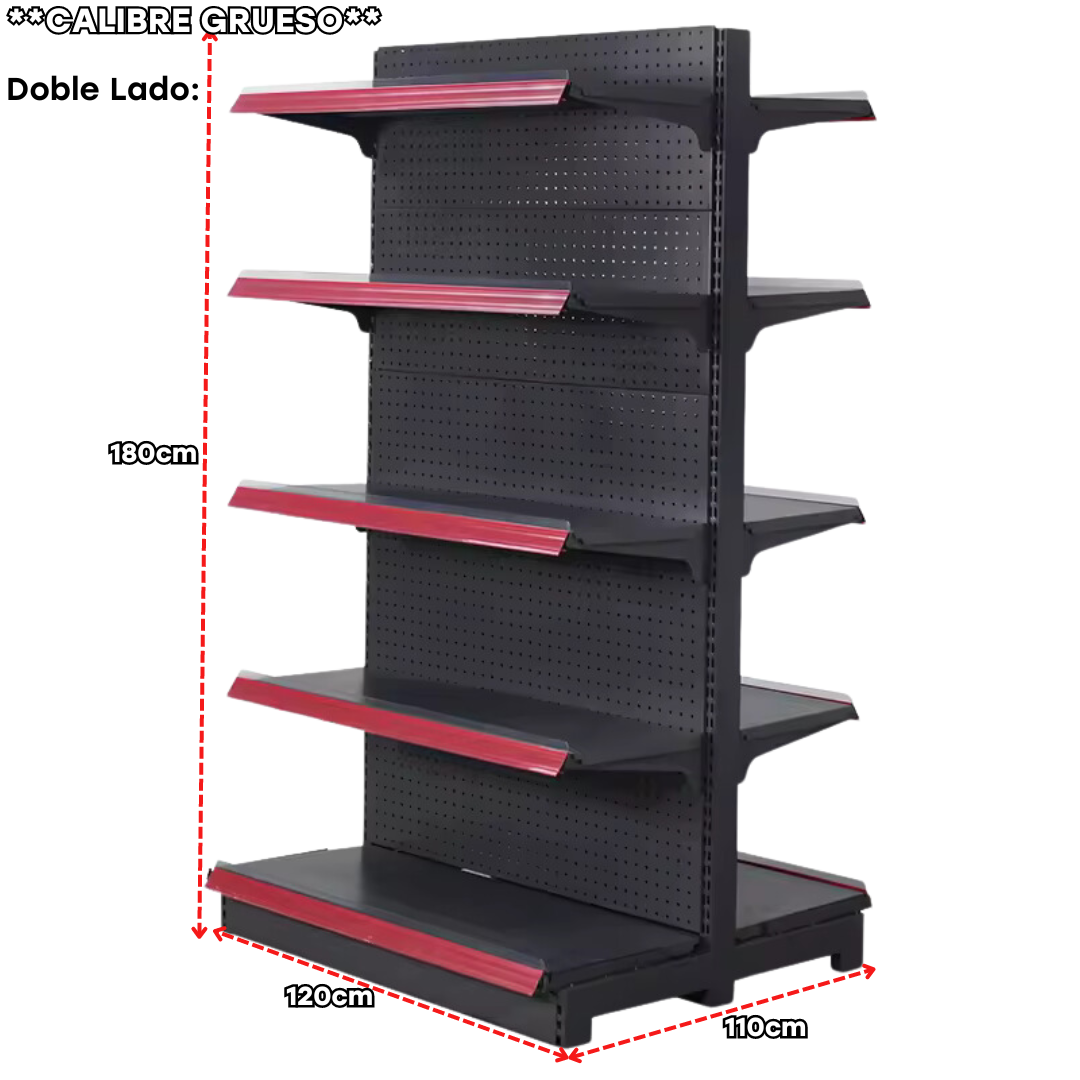 ***CALIBRE GRUESO*** Góndola de Fondo Perforado Negro 5 Niveles 1.80m Alto PMX-1187, PMX-1188 & PMX-1189
