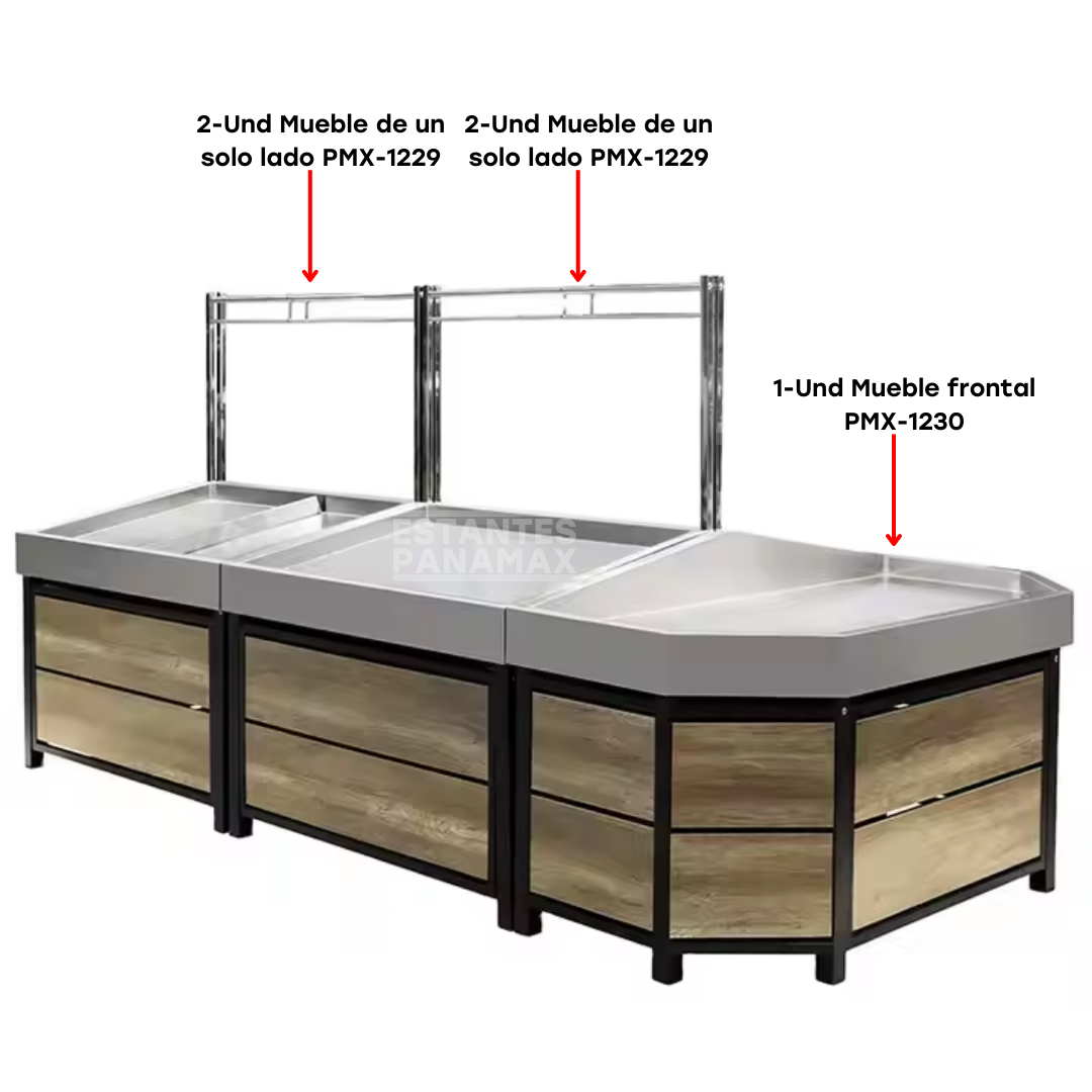 Mueble de Legumbre Frontal de Acero Inoxidable 304 con Diseño de Madera PMX-1230