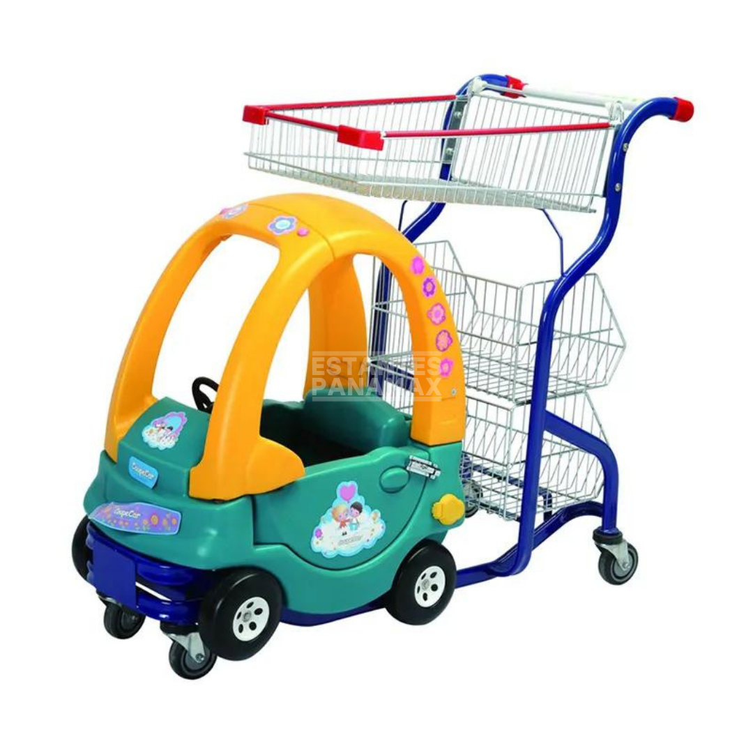 Carretilla de Supermercado con Carrito para Niños Verde & Rosado 3 Niveles 50 Litros PMX-1220, PMX-1221