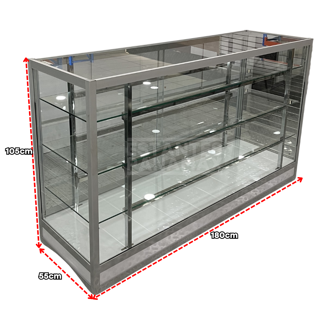 Vitrina de Aluminio Plateado con Base Blanco 3 Niveles de Vidrio Templado 105x180x55cm KW-004-180