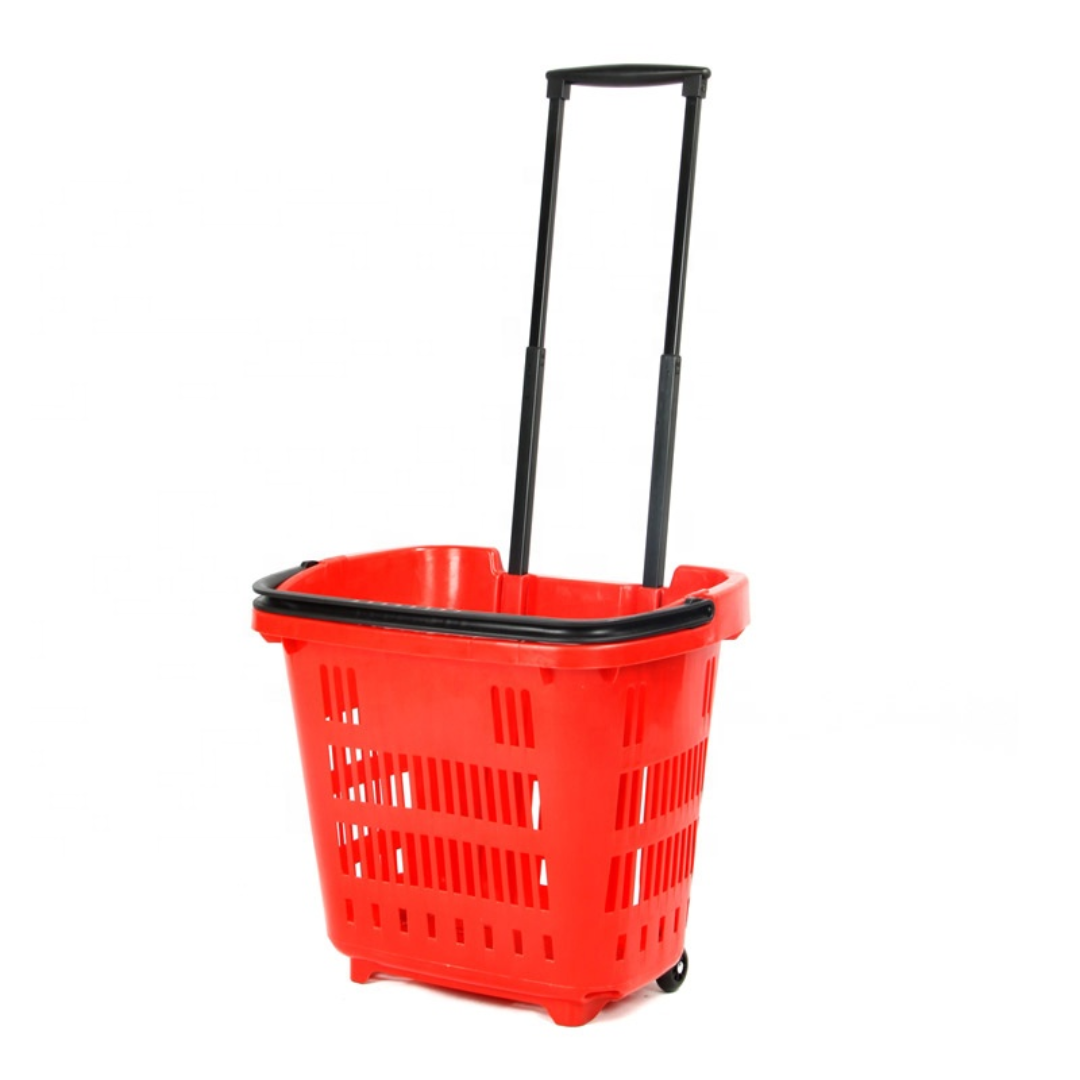 Canasta de Plástico 2 Ruedas 45 Litros Rojo ZC-10