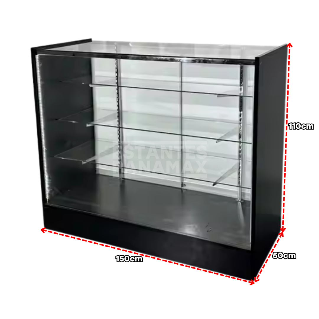 Vitrina de MDF Negro 3 Niveles de Vidrio Templado 110x150x50cm BNM5-3