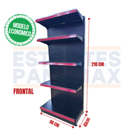 **MODELO ECONÓMICO** Góndola Frontal Perforado Negro 5 Niveles 210x90x45cm 75kg/nivel PMX-3007-F
