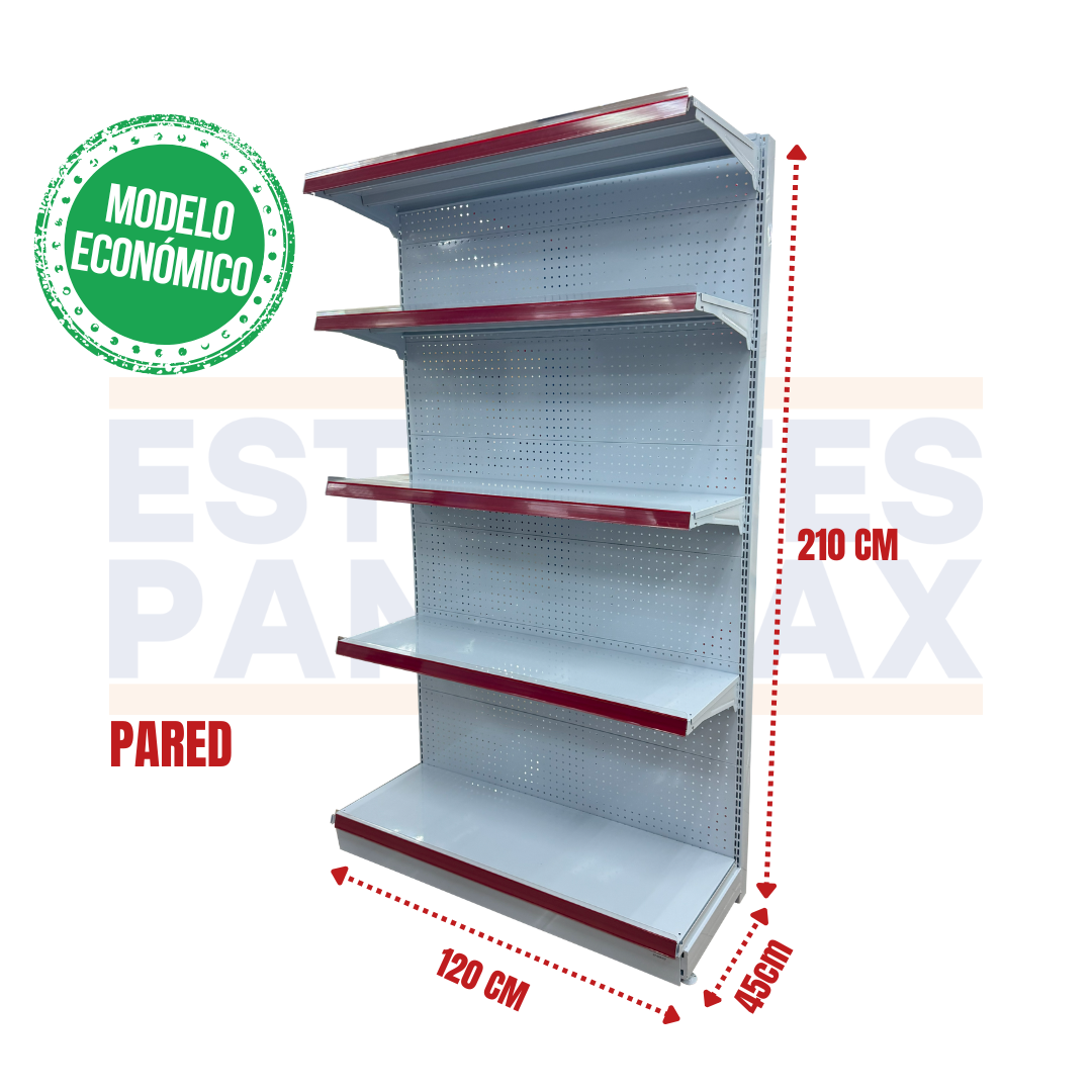 **MODELO ECONÓMICO** Góndola Pared Perforado Blanco 5 Niveles 210x120x45cm 75kg/nivel PMX-3006-P