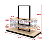 Mueble Mesa Exhibidor Central Tipo Isla de 3 Niveles Negro con Diseño Madera 200x100x90cm PMX-1390